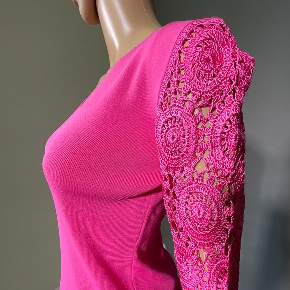 Joseph A. Pink Top with‎ Long Crochet Sleeves Size Small - Picture 5 of 16